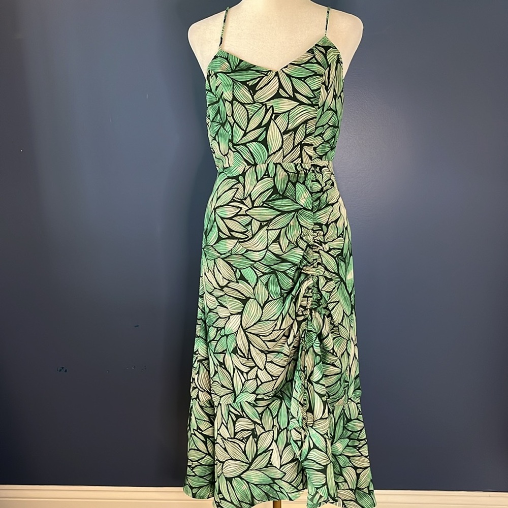 Lulus, small, leafy floral, midi dress, lined, deep v back,adjustable straps